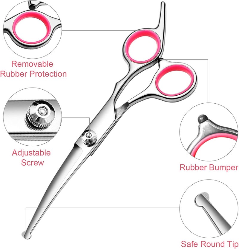 FAIGEO Professional Dog Grooming Scissors Kit, Titanium Coated Dog Scissors for Grooming, Grooming Shears Kit for Dogs Cat At Home (Pink 5 in 1) - Image 2